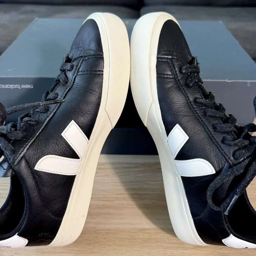 VEJA Campo Black White Leather Low Casual Shoes Sneaker Women's Size 7